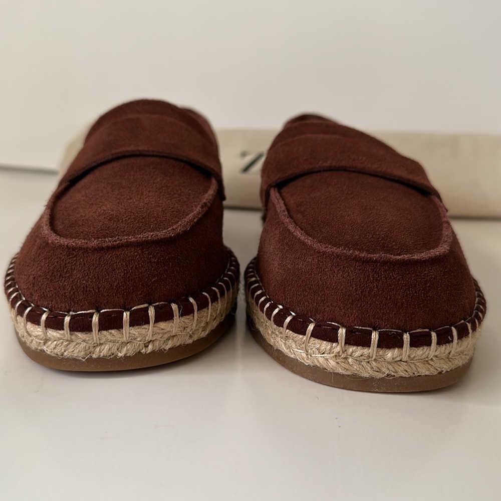 Zara Leather Moccasin Espadrilles  Chestnut Men’s Shoes - Picture 3 of 17